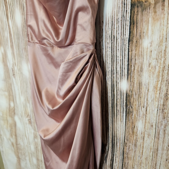 Marthea nwt pink satin cowl neck asymmetrical midi dress size xs - Picture 3 of 10
